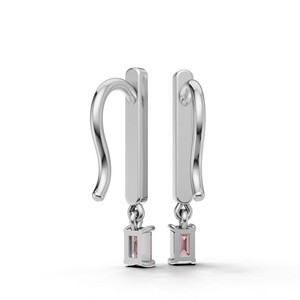 Boucles d'oreilles pendantes minimalistes en or 18 carats avec diamant rose de laboratoire certifié IGI, taille émeraude - Product Image 3