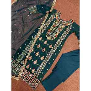 ผ้าจอร์เจียเจ็ตปักลายแฟชั่นเรียงตามลำดับพื้นล่างด้วย dupatta rama - Product Image 1