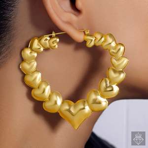 Pendientes de aro fino PRAO, aros de corazón de gran tamaño chapados en oro antideslustre - Product Image 1