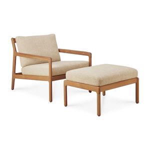 Solid Teak Wood Outdoor Lounge Chair with Matching Ottoman Cushioned Patio Armchair <b>Set</b> - Product Image 1
