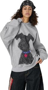 Sweat-shirt à capuche unisexe décontracté en tricot 100 % coton anti-plis avec broderie chien et écussons étoiles, coupe oversize, idéal pour l'automne - Product Image 4