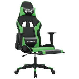 Silla de Juego de Piel Sintética Negra y Verde con Madera Contrachapada Metálica y Espuma - Asiento Duradero y Cómodo para Gamers - Product Image 6