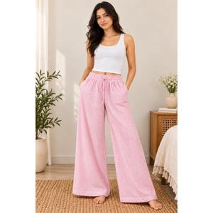 Soft Cotton Striped Pajama for Women, Indian Casual <b>Trousers</b>, <b>Elastic</b> <b>Waist</b> Relaxed Lounge Pants - Product Image 3