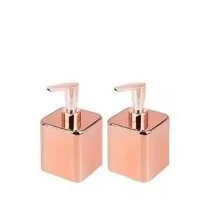 Luxury 2 Piece Rose Gold <b>Square</b> Soap Dispenser Set Stainless Steel Liquid Lotion Pump Bottles for Bathroom Vanity Kitchen - Product Image 1