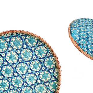 Eco Friendly <b>Bamboo</b> Tray Round Serving Tray Decorative Trays Set Serving Blue Food Tray <b>Table</b> Organizer Kitchen Tray - Product Image 4