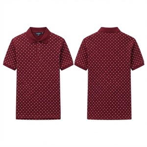 เสื้อโปโลชายสีแดงเลือดหมู ลายจุด แขนสั้น ผ้าฝ้ายอ๊อกซ์ฟอร์ด สไตล์ลำลอง ดีไซน์กันยับ - Product Image 1