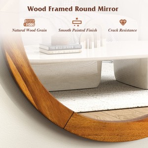<b>Round</b> Acacia Wood Wall <b>Mirror</b> 30 Inch Minimalist Handcrafted Natural Scandinavian Decor Living Room <b>Bathroom</b> - Product Image 3
