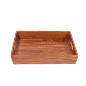 Juego de bandejas de servicio de madera Premium con brillo ámbar, bandejas de madera de acacia y sheesham hechas a mano para uso elegante en comedor, hotel y mesa de café - Product Image 2