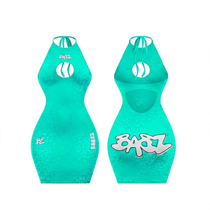 Débardeur moulant vert pour femme à col licou sans manches avec détail perforé et logo imprimé – Idéal pour l'été - Product Image 2