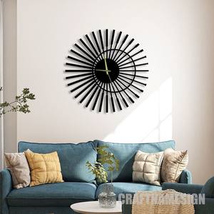 Modern Artistic Black and Grey Metal Wall <b>Clock</b> with Gold Hands and Hanging Disc Accent for Luxury Contemporary Living Room - Product Image 4