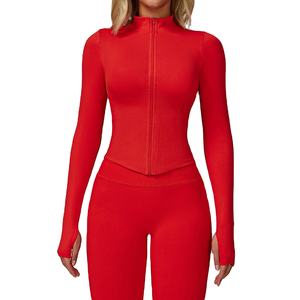Vêtements de fitness pour femmes, hauts de yoga sans couture, couleurs unies, manches longues, crop tops de sport, ensembles de yoga respirants et à séchage rapide - Product Image 2