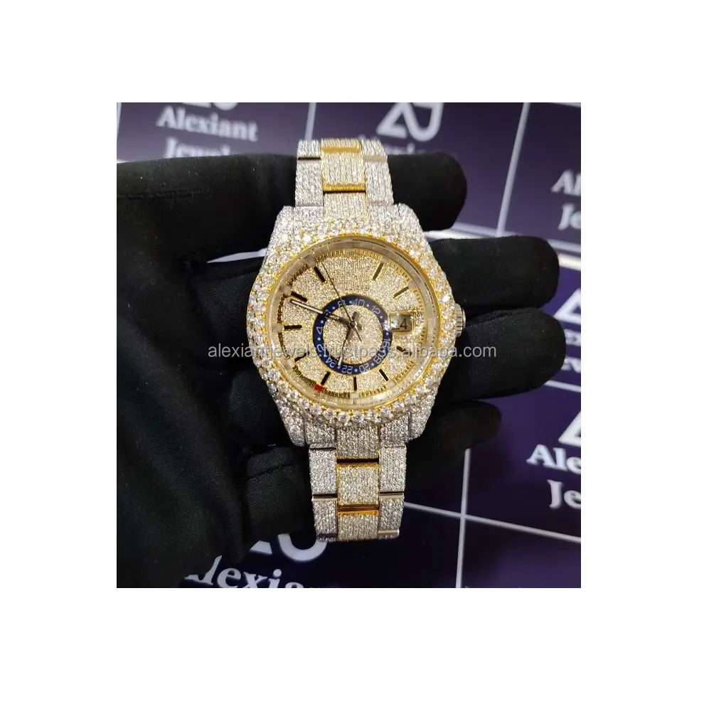 高級ユニークなアンティーク人気の有名なヒップホップステンレス鋼時計男性女性Vvsジュエリーインド輸出卸売低価格