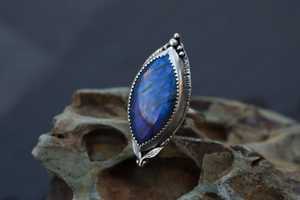 Marquise Labradorite Statement Ring – Gothic Filigree Blue Flash Gemstone Ring Handmade Silver Ring <b>Gift</b> For Her - Product Image 3