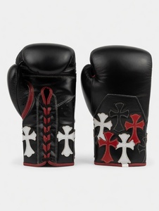 BOXING FORGE Custom Handmade Black Cowhide Leather Boxing <b>Gloves</b> | <b>Gothic</b> Cross Patch Design | Pro Training Sparring | - Product Image 1