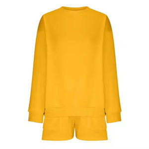 Ensemble de survêtement molletonné oversize 2 pièces pour femme, uni, avec short et sweat-shirt, idéal pour la gym, personnalisable, OEM ODM - Product Image 3