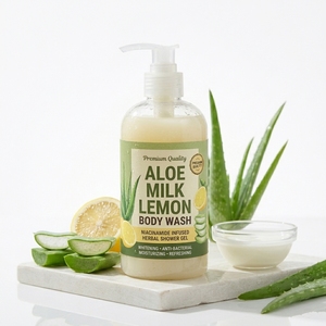 Gel Douche Corporel Herbal de Qualité Supérieure au Lait d'Aloe et au Citron, Enrichi en Niacinamide, Blanchissant, Antibactérien et Hydratant - Product Image 1