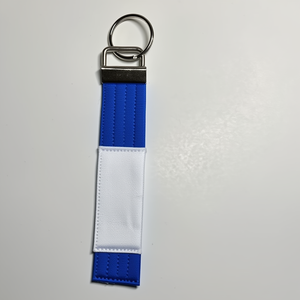 Blue and White Martial Arts Belt Keychain with Metal <b>Ring</b> for Taekwondo Karate Jiu Jitsu - Product Image 1