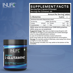 L-Glutamina Micronizada en Polvo 300g Sin Sabor 5g por Porción 60 Porciones Recuperación Muscular Post-Entrenamiento Aminoácido - Product Image 2