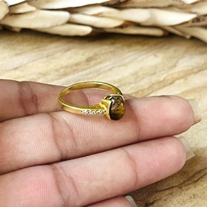 Hot Design Boho <b>Tiger</b> <b>Eye</b> Gemstone <b>Ring</b> Dainty Brass Jewelry for Women 18k Gold Plated Minimalist Band for Wholesale/OEM/ODM - Product Image 4