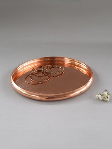 Copper Round Serving Tray with Green <b>Mugs</b> and White <b>Flower</b> Minimalist Design for Dining - Product Image 2