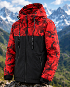 Veste d'hiver pour homme, coupe régulière, en polyester, coupe-vent, respirante, à fermeture éclair, couleur rouge unie, style sportif streetwear - Product Image 3