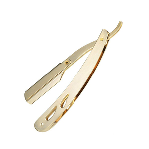 Porte-lames de rasoir de barbier de luxe en or à bord droit, manche ergonomique, rasoir pliant professionnel pour usage en salon - Product Image 1