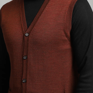Cardigan sans manches en mélange de laine pour homme, col en V, fermeture boutonnée, couleur unie, tricot anti-boulochage, épaisseur standard, idéal pour l'automne - Product Image 6