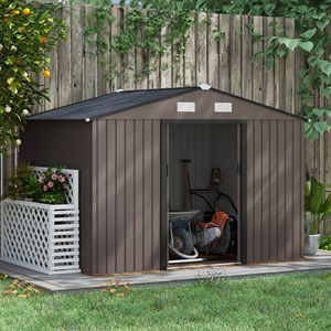 Capanno in Metallo per Attrezzi Auto 9FT X 6FT con 4 Prese d'Aria e 2 Porte Scorrevoli per Giardino, Patio o Prato - Product Image 2