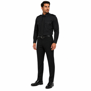 Men's <b>Black</b> Cotton Seamless Fusing Security Uniform Set Long Sleeve Shirt <b>Pants</b> Epaulettes Needle Detection Guard <b>Work</b> Wear All - Product Image 5