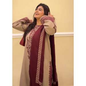 Conjunto de Fiesta para Mujer SRK Designer, Color Beige, con Top, Pantalón y Dupatta, con Elegante Bordado, Talla M - Product Image 1