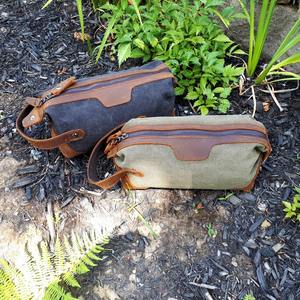 Leather Canvas Toiletry Bag Travel Organizer Waterproof Dopp Kit Cosmetic Storage <b>Case</b> Large Size LCTB-0022 - Product Image 3