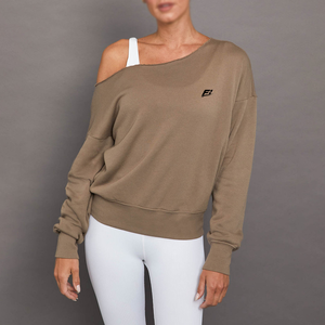 Women's <b>Off</b> <b>Shoulder</b> Long Sleeve Pullover <b>Sweatshirt</b> Relaxed Fit Casual Top Ribbed Cuff Hem Custom Logo Wholesale Apparel - Product Image 1