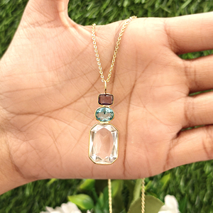Hip hop necklace amethyst swiss blue crystal quartz triple gemstone pendant necklace 18k gold plated bezel set jewelry necklaces - Product Image 3