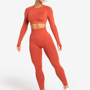 Women's 3 Piece Yoga Set Print Long Sleeve Crew Neck Crop Top High Waist Full Length <b>Leggings</b> <b>Pockets</b> Seamless Spandex/Nylon - Product Image 1