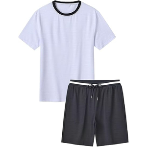 Bulk Quantity Polyester/Cotton Solid Casual Lightweight Quick Dry Breathable Elastic Waist OEM Service T-Shirts Short <b>Set</b> - Product Image 2