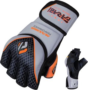 Guantes de MMA de Medio Dedo Hechos a Mano en Cuero Genuino Gris Naranja para Grappling y Lucha, Transpirables, de Secado Rápido, con Cierre de Gancho y Bucle para Deportes al Aire Libre - Product Image 3