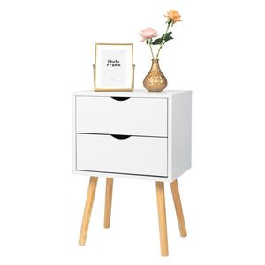 Comodino Moderno e Semplice 40*30*60cm, Mobile Bianco con Gambe Color Legno, MDF, Gambe Alte, Due Cassetti - Product Image 6