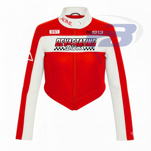 Delta | Sigma | Theta Sorority Devastating Divas PU Leather Women's <b>Racer</b> <b>Jacket</b> Cropped Slim Fit Silhouette Motorbike Racing - Product Image 1