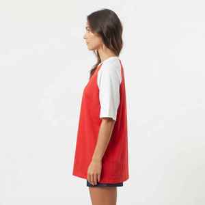 T-shirt pour femme rouge et blanc à manches courtes, col rond, coupe ample, 100% coton, haut décontracté d'été avec impression de logo - Product Image 4