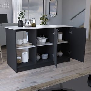 Isola da Cucina Juniper con Mobile a Doppia Anta e Ripiani Aperti, Piano Grande in Marmo Nero/Ibiza - Product Image 4