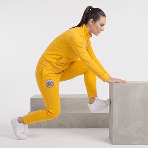 Ensemble de survêtement en molleton jaune personnalisé pour femme, sweat-shirt à col haut et fermeture éclair intégrale, pantalon de jogging à taille élastique, tenue de sport deux pièces - Product Image 5