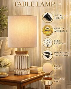 Modern Bedroom <b>Table</b> Lamp <b>Bedside</b> Desk Beige Fabric Shade Decorative Housewarming Tabletop Home Hotel Use - Product Image 3