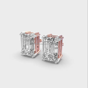 <b>Emerald</b> Cut Moissanite Diamond <b>Stud</b> Earrings White And Rose Gold Custom Fine Jewelry - Product Image 6