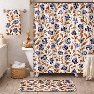New Design Floral Printed Cotton Hand Towel Blue Flowers Green <b>Leaves</b> White Background Digital Print Quick-Dry Bathroom Decor - Product Image 5