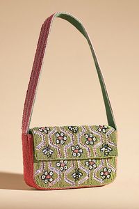 Beaded Floral Embroidered Flap Shoulder <b>Bag</b> Handmade Elegant Evening Party Style - Product Image 2
