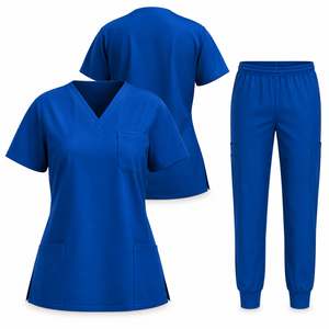 Unisex Customized Color V-Neck <b>Scrub</b> <b>Set</b> with Pockets Hospital Uniforms for Nurses Customizable Fabric Needle Detection - Product Image 1