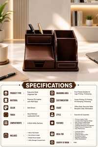 Premium PU Leather Desk Organizer with Mobile Stand, Pen Holder & <b>Memo</b> <b>Pad</b> Holder | Office Table Organizer | Brown - Product Image 4