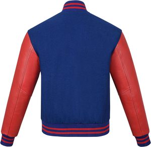 Veste de sport bleue pour homme avec manches en cuir PU rouge, col montant, vêtement décontracté pour l'automne - Product Image 4