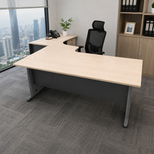 Modern Durable L Shape <b>Office</b> Desk with Metal Legs Melamine Surface Storage Drawer for Commercial <b>Office</b> Furniture Use - Product Image 1
