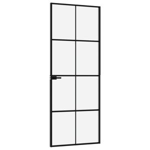 Porte intérieure fine en verre trempé et aluminium noir 29,9''x79,3'' - Product Image 4